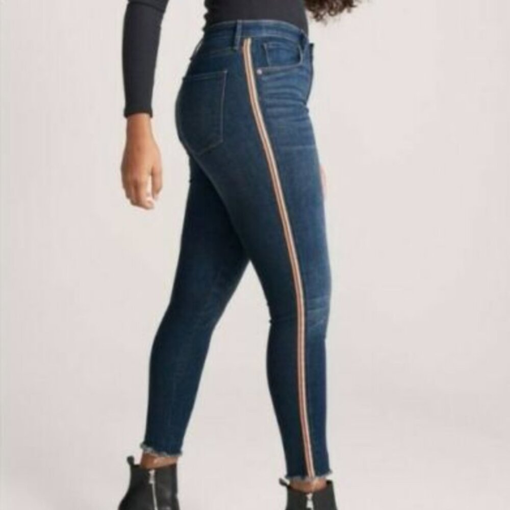 Abercrombie Simone High Rise Ankle Jeans Denim 0 25 Blue Dark Stripe Ribbon Raw